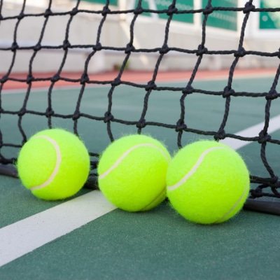 Tennis court with ball closeup